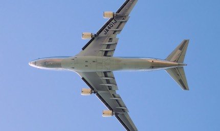 Japan Airlines Cargo Boeing 747-400F JA401J seen from below in flight